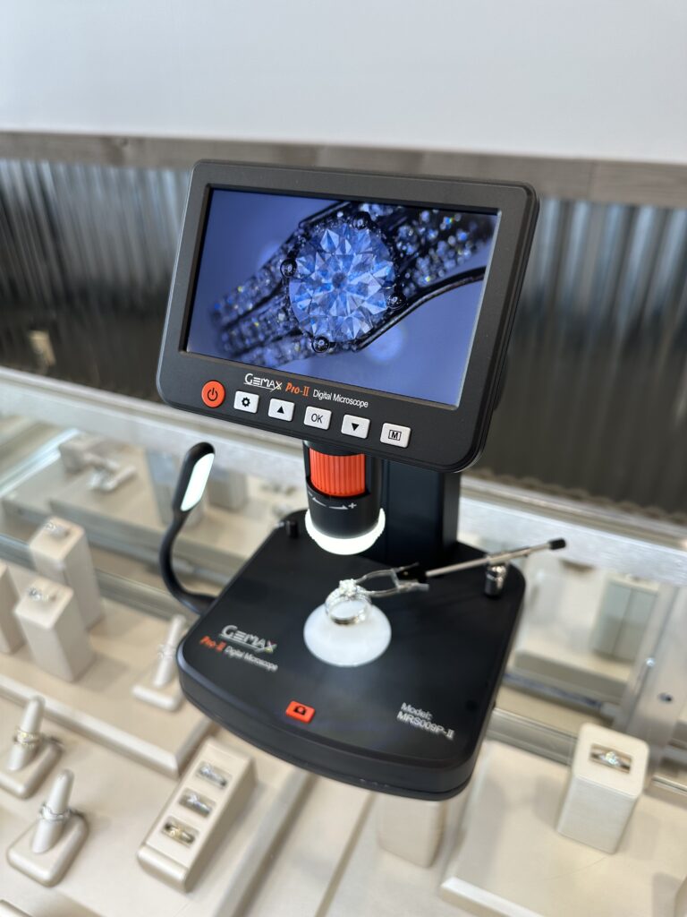 Digital Microscrope Inspecting an Engagement Ring for Appraisal